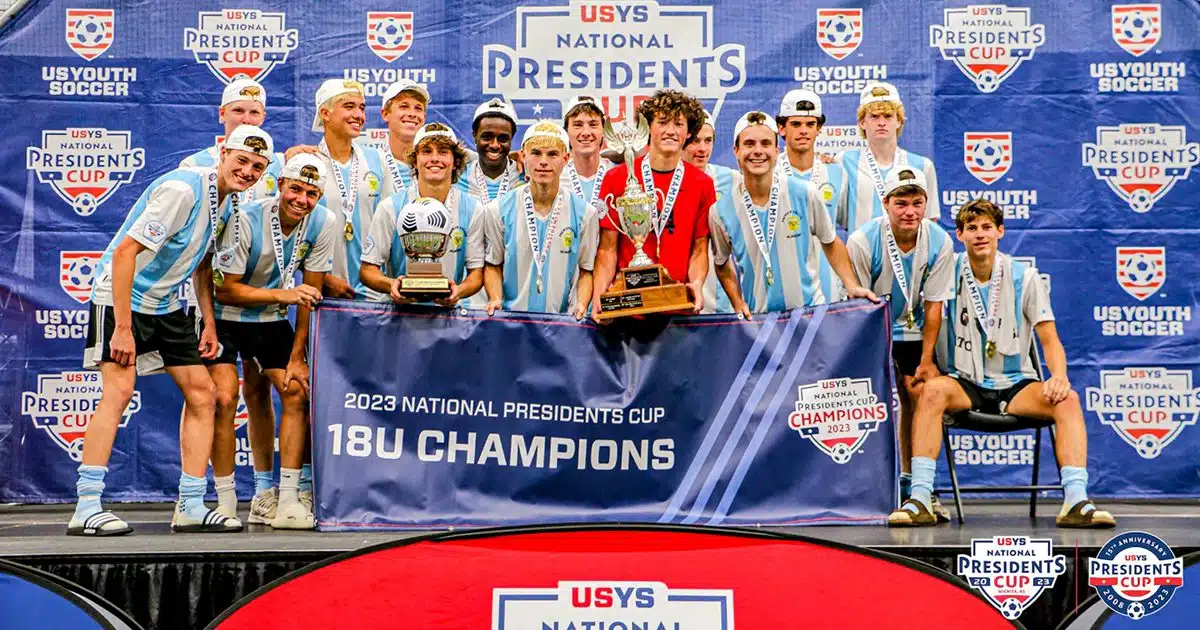The Tennessee Premier Lanus 18U Boys celebrate a National Presidents Cup Championship.
